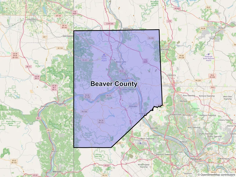 Map of Beaver County, Pennsylvania and ZIP codes