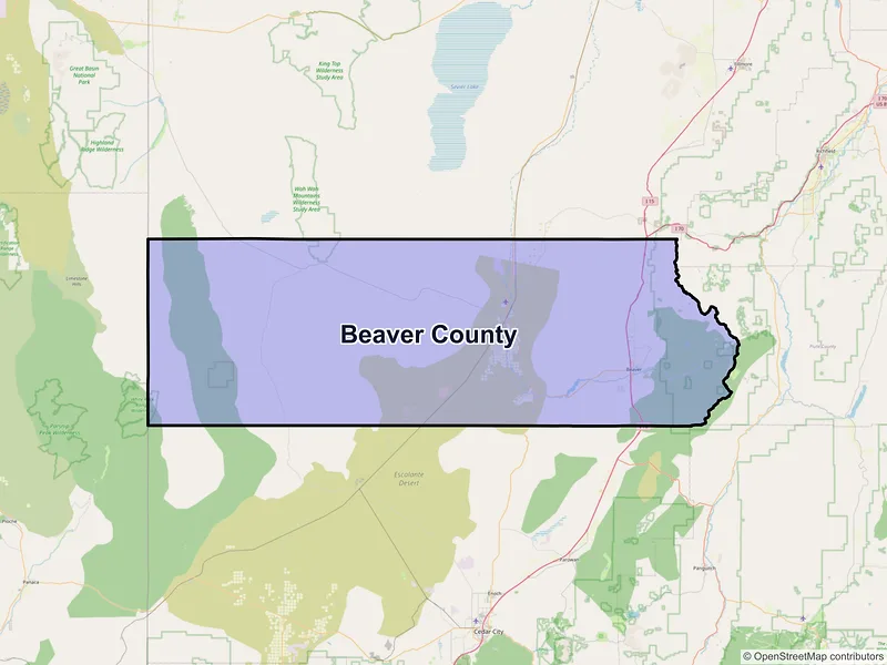 Map of Beaver County, Utah and ZIP codes