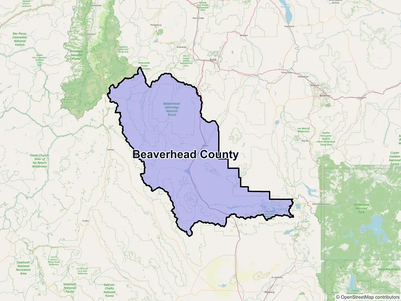 Map of Beaverhead County, Montana and ZIP codes