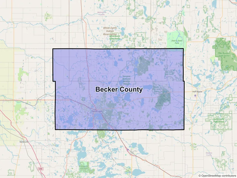 Map of Becker County, Minnesota and ZIP codes