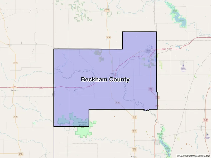 Map of Beckham County, Oklahoma and ZIP codes
