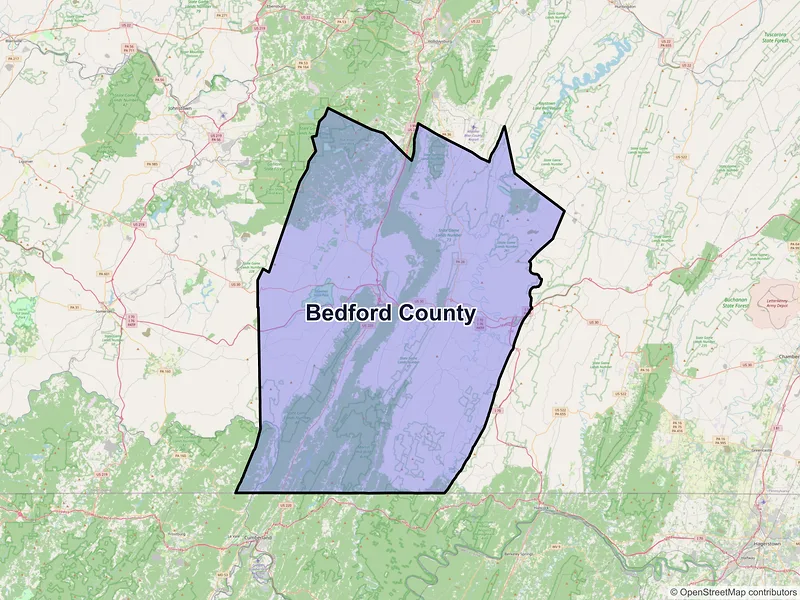 Map of Bedford County, Pennsylvania and ZIP codes