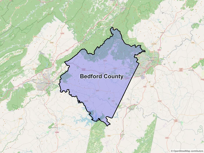 Map of Bedford County, Virginia and ZIP codes