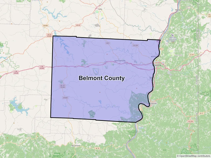 Map of Belmont County, Ohio and ZIP codes