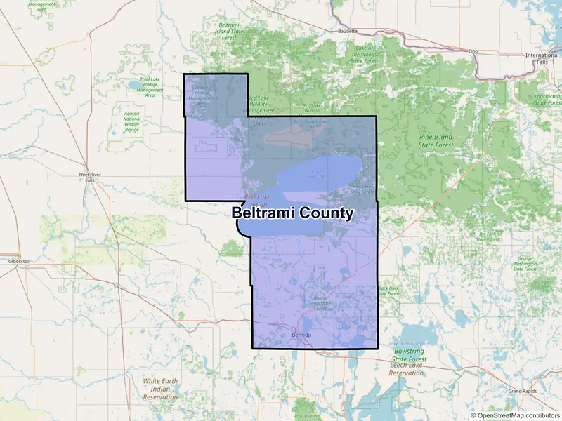 Map of Beltrami County, Minnesota and ZIP codes