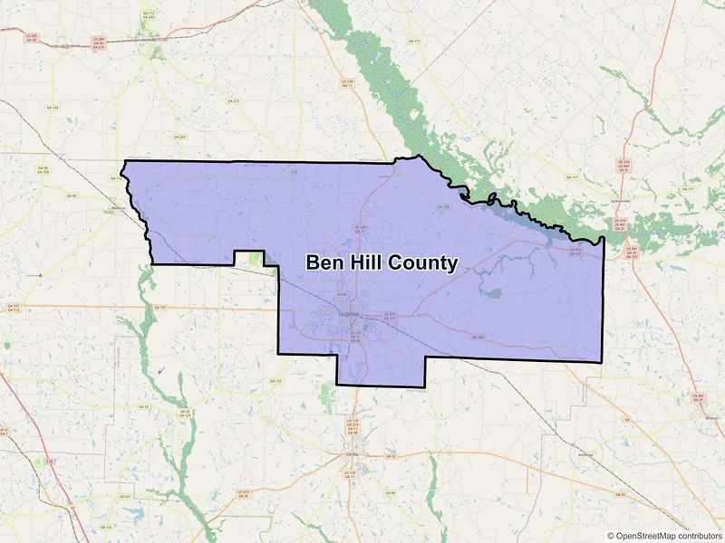 Map of Ben Hill County, Georgia and ZIP codes