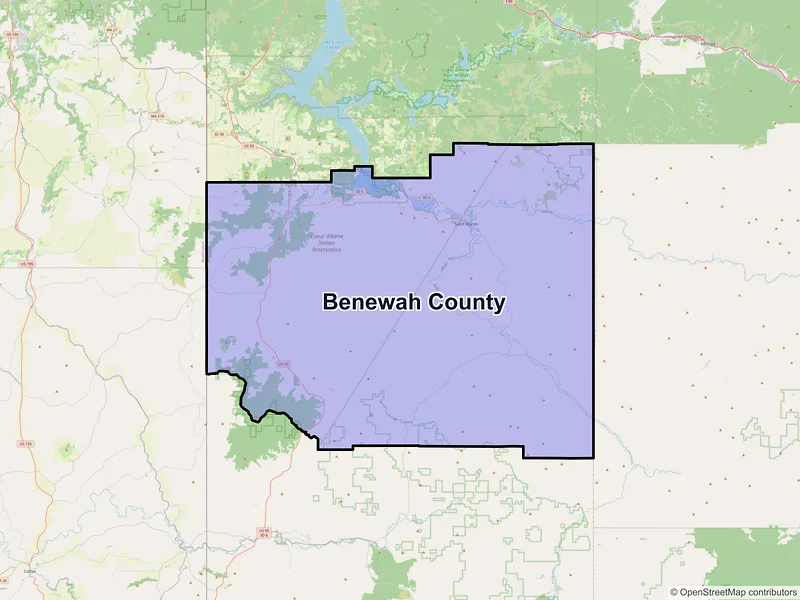 Map of Benewah County, Idaho and ZIP codes