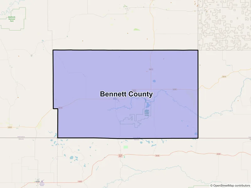 Map of Bennett County, South Dakota and ZIP codes