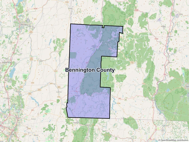 Map of Bennington County, Vermont and ZIP codes