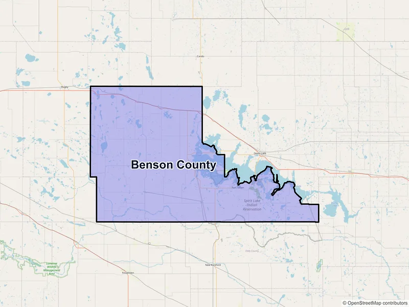 Map of Benson County, North Dakota and ZIP codes