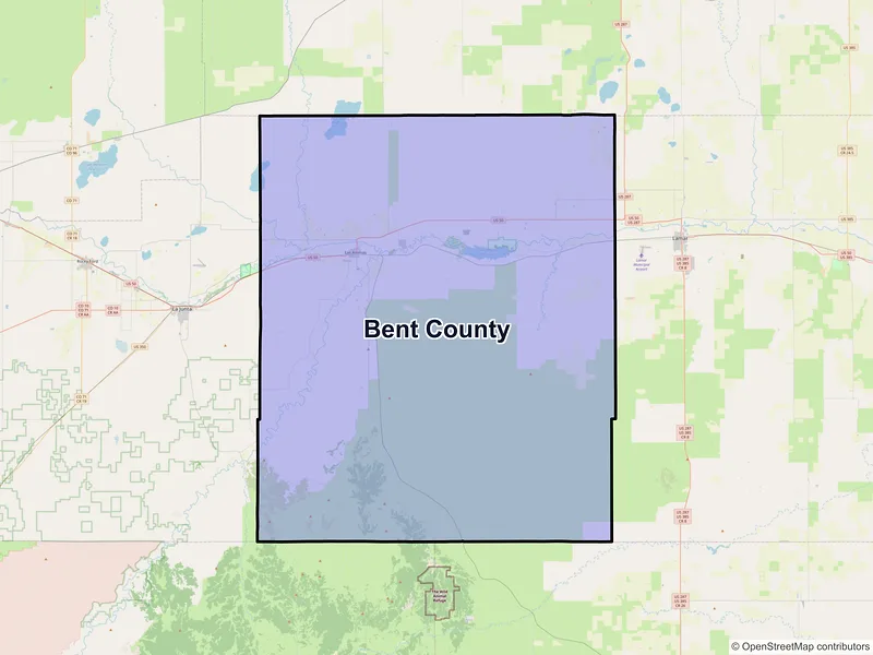 Map of Bent County, Colorado and ZIP codes