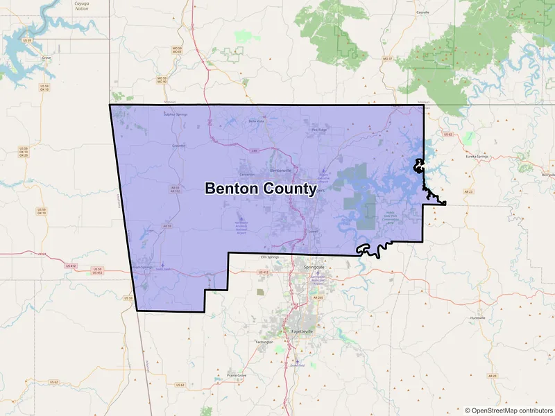 Map of Benton County, Arkansas and ZIP codes