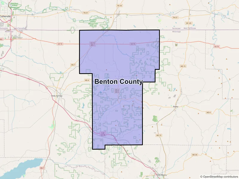 Map of Benton County, Mississippi and ZIP codes