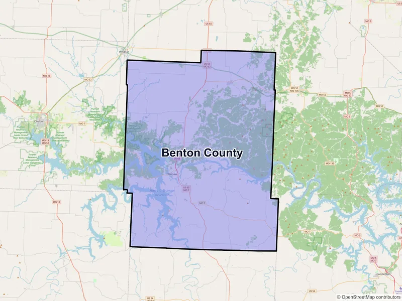 Map of Benton County, Missouri and ZIP codes