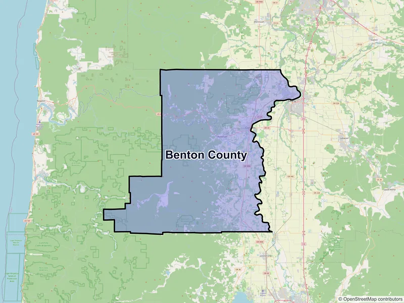 Map of Benton County, Oregon and ZIP codes