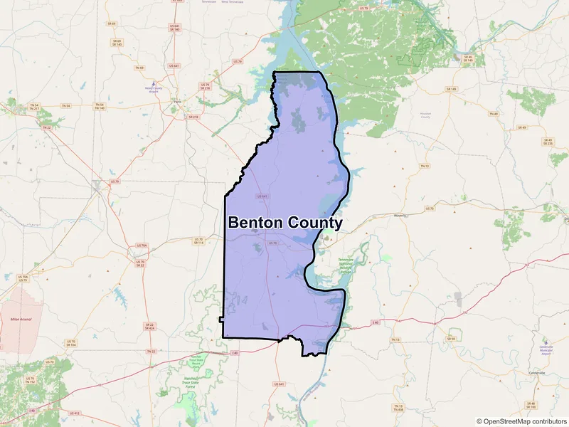Map of Benton County, Tennessee and ZIP codes