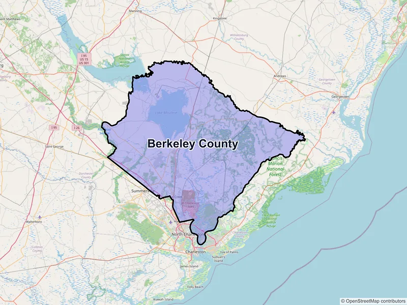 Map of Berkeley County, South Carolina and ZIP codes