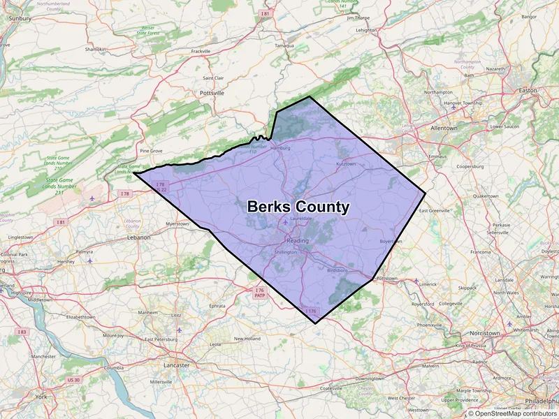 Map of Berks County, Pennsylvania and ZIP codes