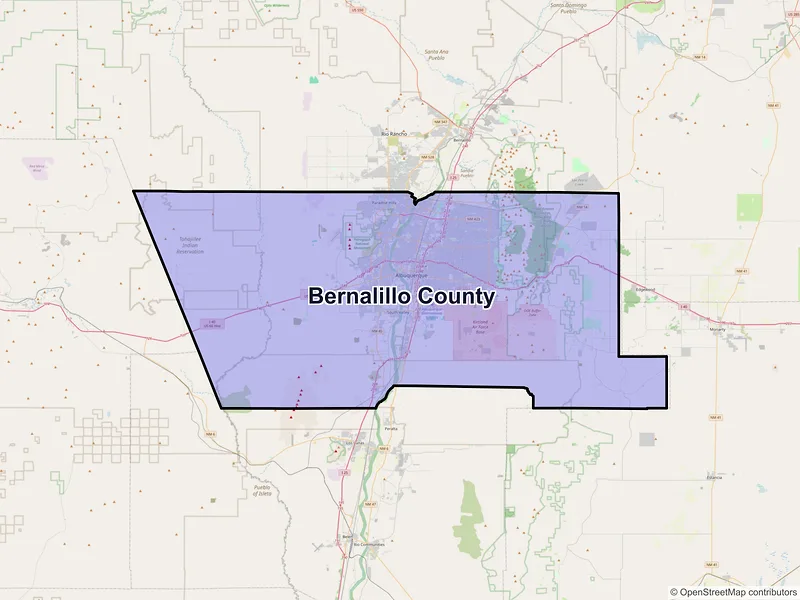 Map of Bernalillo County, New Mexico and ZIP codes