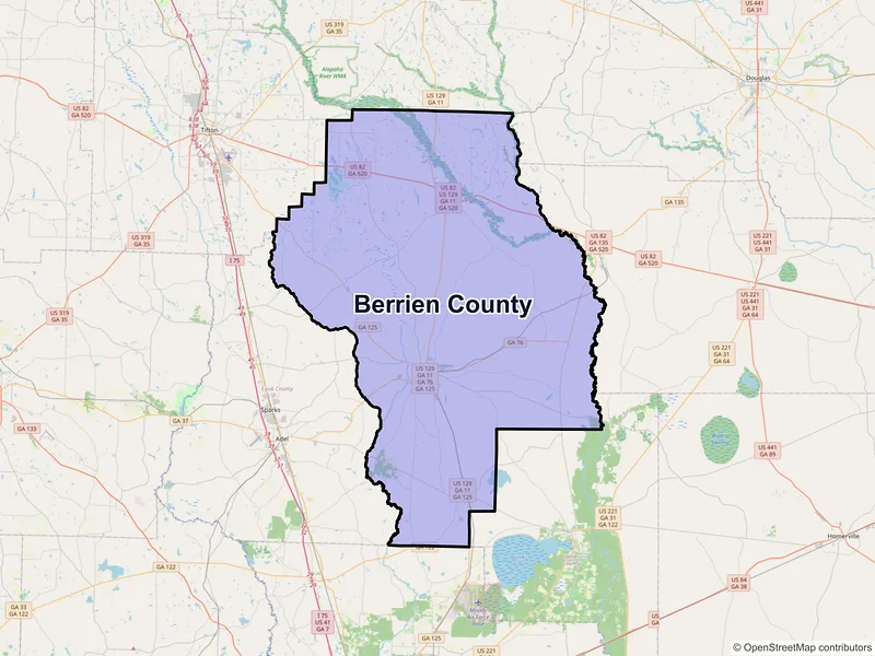 Map of Berrien County, Georgia and ZIP codes