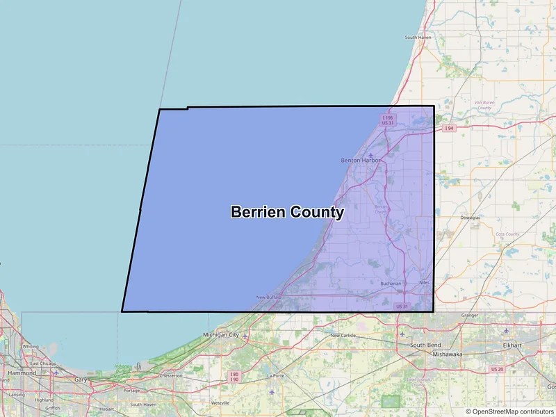 Map of Berrien County, Michigan and ZIP codes