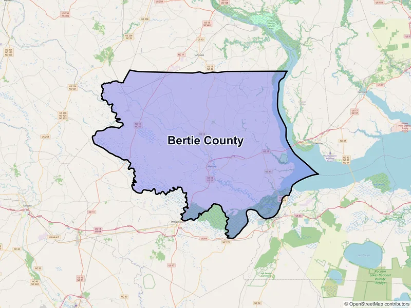 Map of Bertie County, North Carolina and ZIP codes