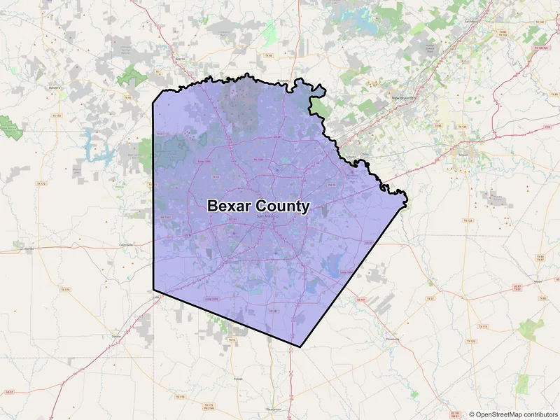 Map of Bexar County, Texas and ZIP codes
