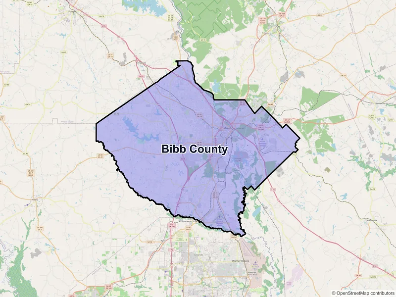Map of Bibb County, Georgia and ZIP codes