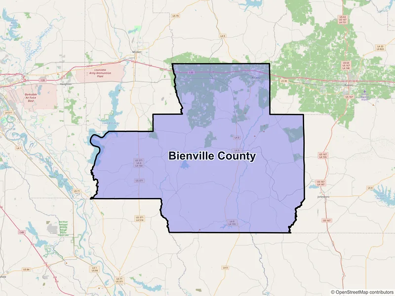 Map of Bienville County, Louisiana and ZIP codes