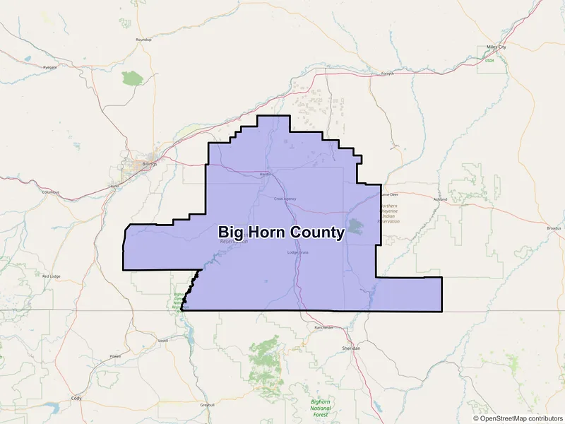 Map of Big Horn County, Montana and ZIP codes