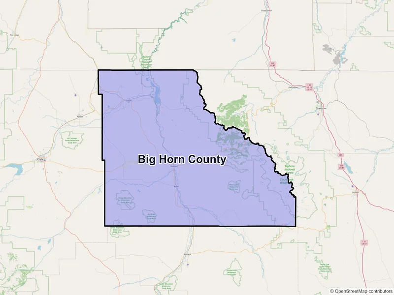 Map of Big Horn County, Wyoming and ZIP codes