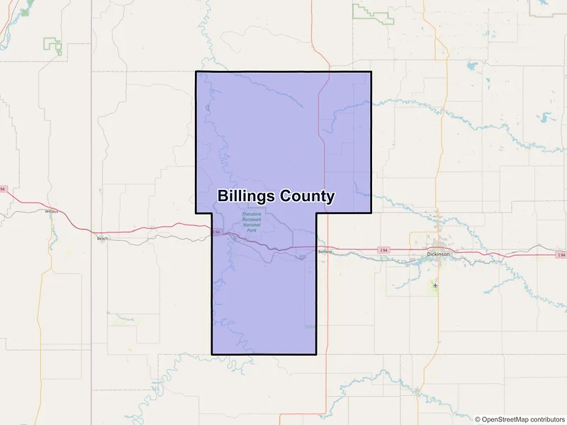 Map of Billings County, North Dakota and ZIP codes