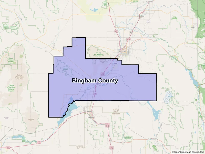 Map of Bingham County, Idaho and ZIP codes