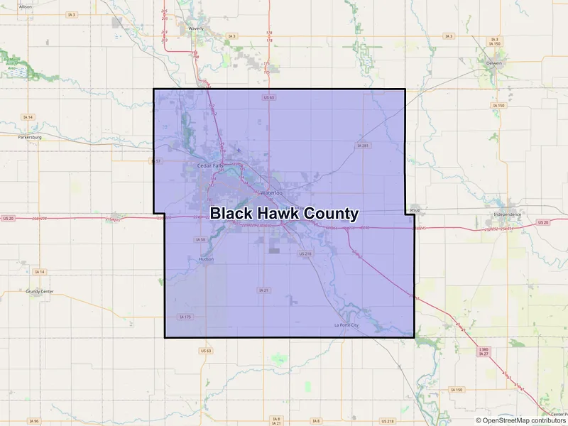 Map of Black Hawk County, Iowa and ZIP codes