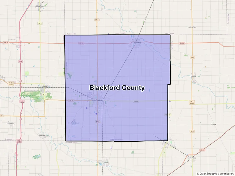 Map of Blackford County, Indiana and ZIP codes