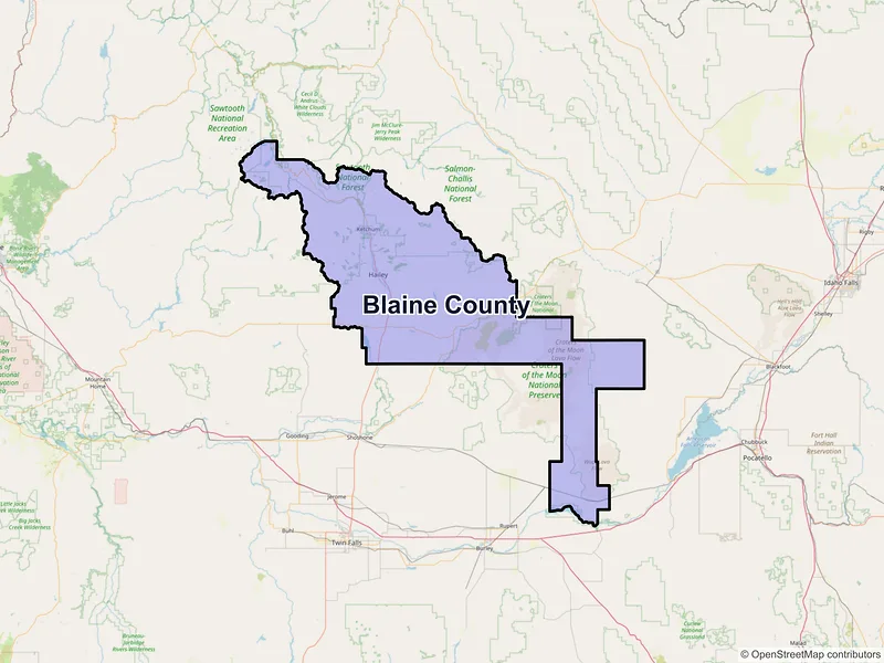 Map of Blaine County, Idaho and ZIP codes
