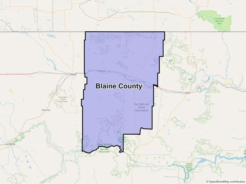 Map of Blaine County, Montana and ZIP codes