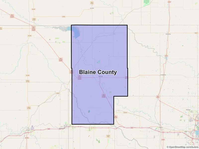 Map of Blaine County, Oklahoma and ZIP codes