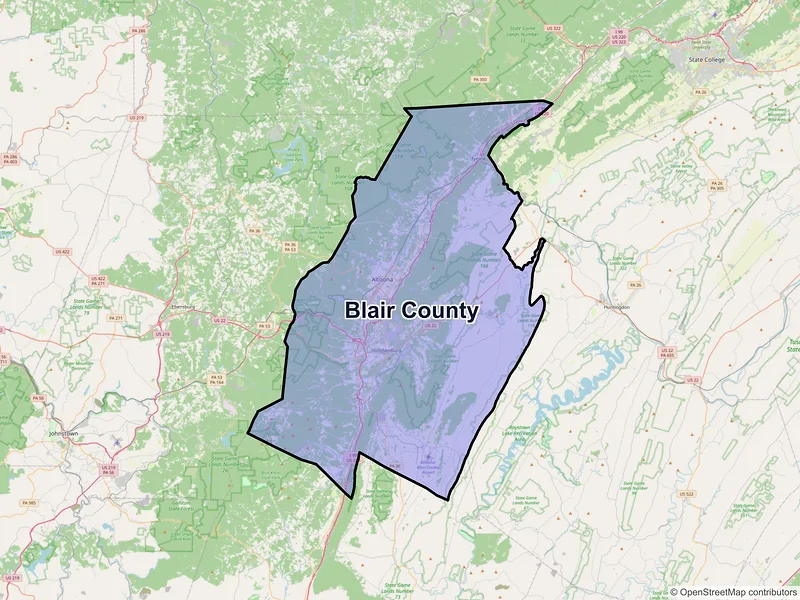 Map of Blair County, Pennsylvania and ZIP codes