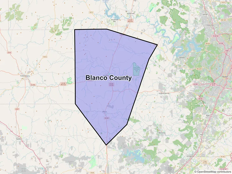 Map of Blanco County, Texas and ZIP codes