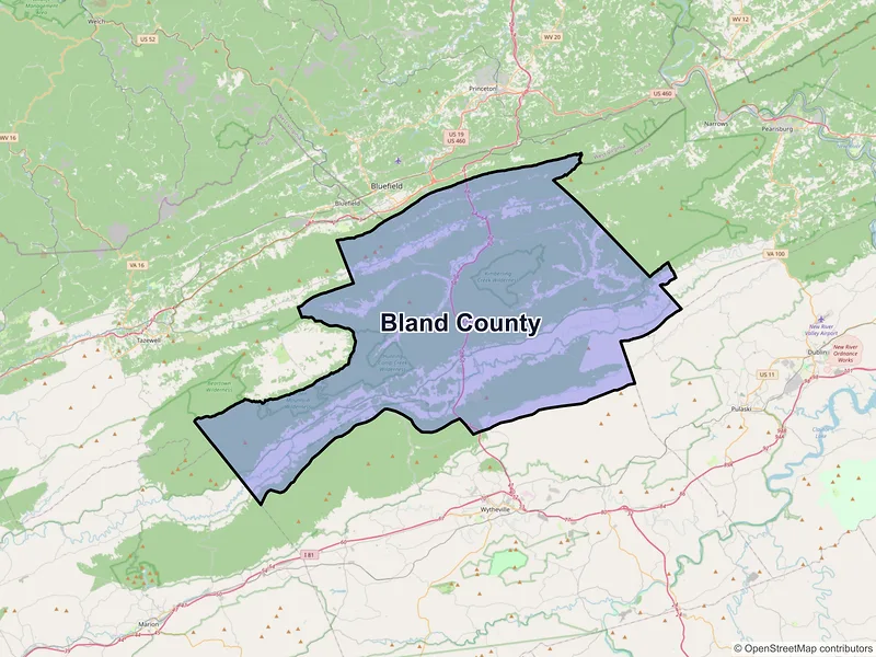 Map of Bland County, Virginia and ZIP codes