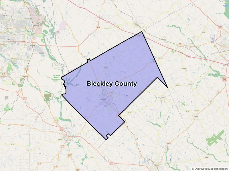 Map of Bleckley County, Georgia and ZIP codes