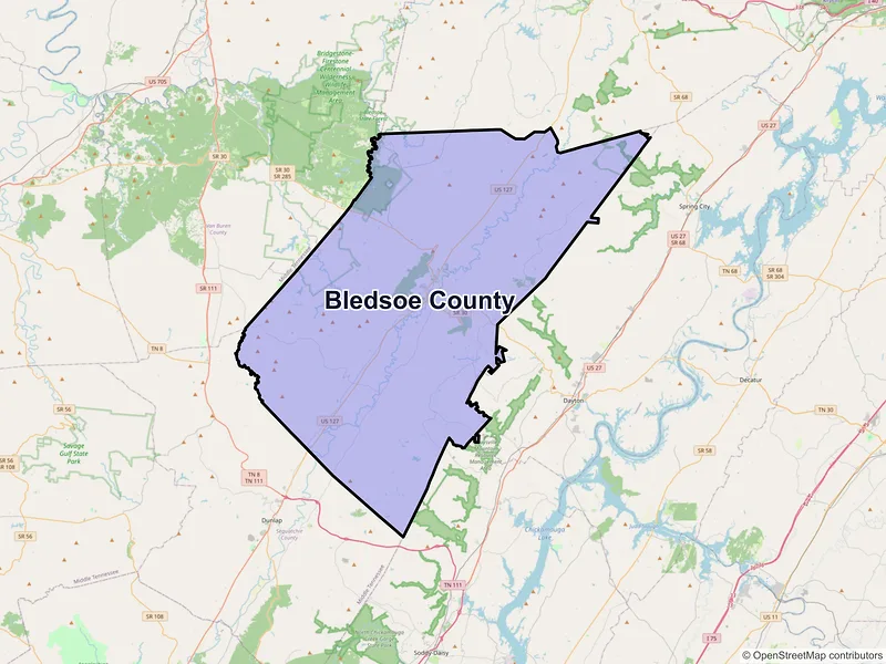 Map of Bledsoe County, Tennessee and ZIP codes