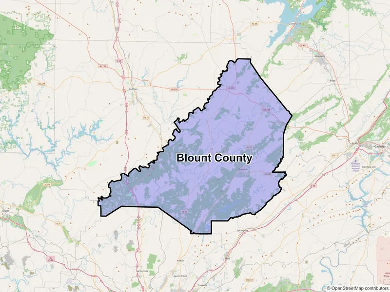 Map of Blount County, Alabama and ZIP codes