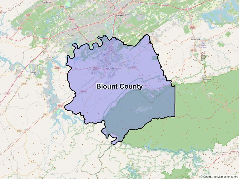 Map of Blount County, Tennessee and ZIP codes