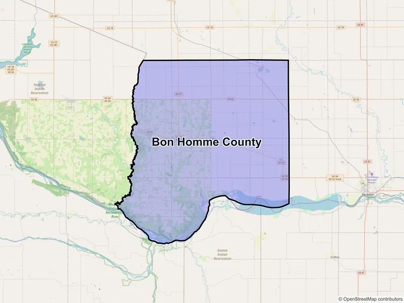 Map of Bon Homme County, South Dakota and ZIP codes