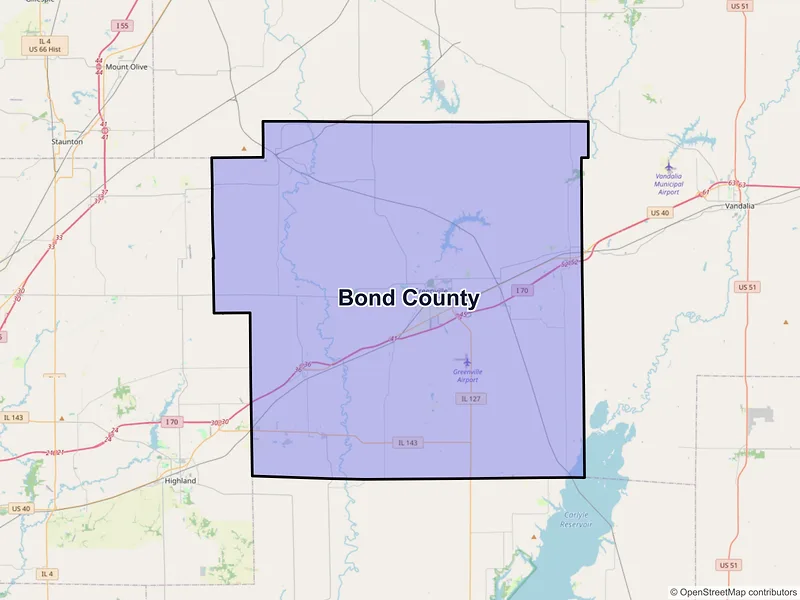 Map of Bond County, Illinois and ZIP codes