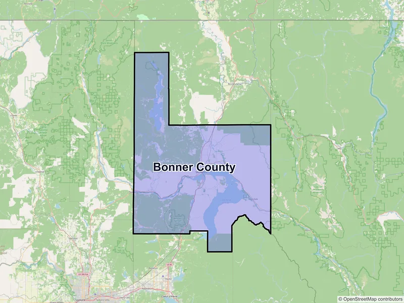 Map of Bonner County, Idaho and ZIP codes