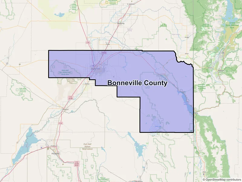 Map of Bonneville County, Idaho and ZIP codes