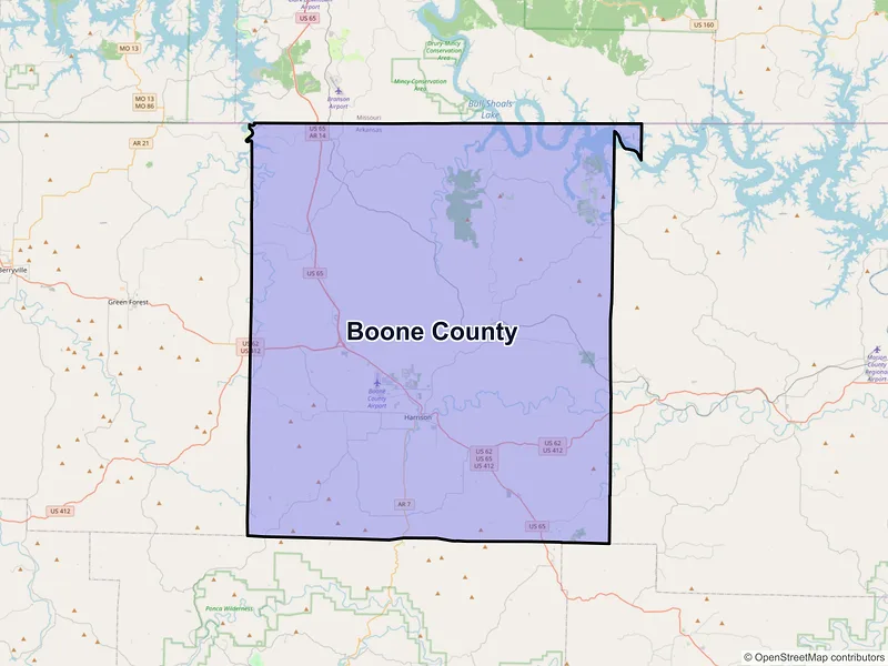 Map of Boone County, Arkansas and ZIP codes
